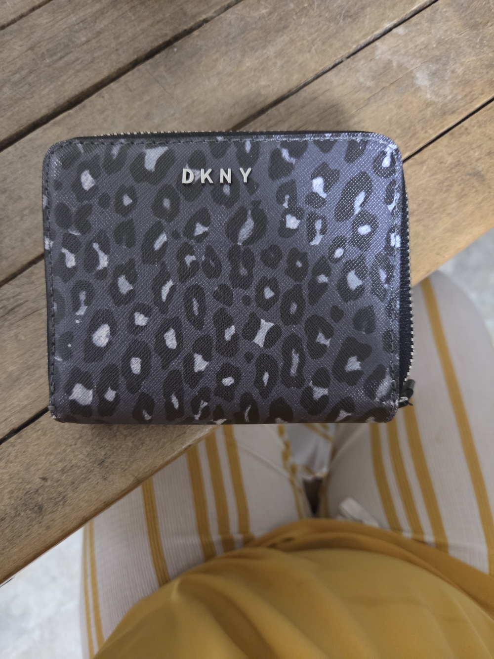 DKNY Leopard Print Zip Wallet in Gray